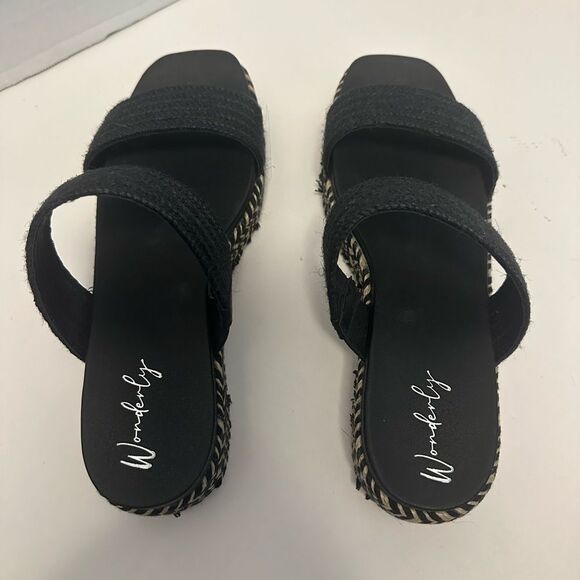 Wonderly Black Wedge Woven Sandals size 8 NEW without box - Picture 2 of 12